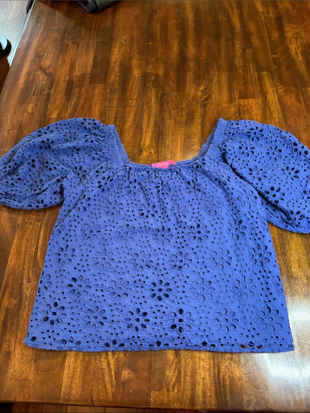 Lily Pulitzer Blue Eyelet Puff-Sleeve Women’s Top